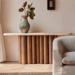 Консоль с овальной столешницей и фактурным деревянным основанием Enzo варинант исполнения - 5 | Loft Concept в Сочи