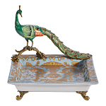 Блюдо квадратное с павлином на бронзовых ножках Eden Garden варинант исполнения - 1 | Loft Concept в Сочи