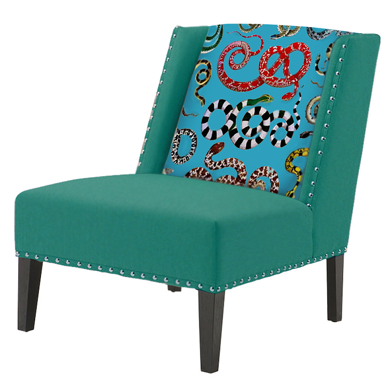 FUN Armchair Snakes Turquoise Дизайнерское кресло с цветным принтом Бирюзовый в Сочи | Loft Concept 