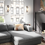 Бра цвета хром с круглой рамой и цилиндрическим прозрачным стеклянным плафоном на прямоугольном основании Feiss варинант исполнения - 3 | Loft Concept в Сочи