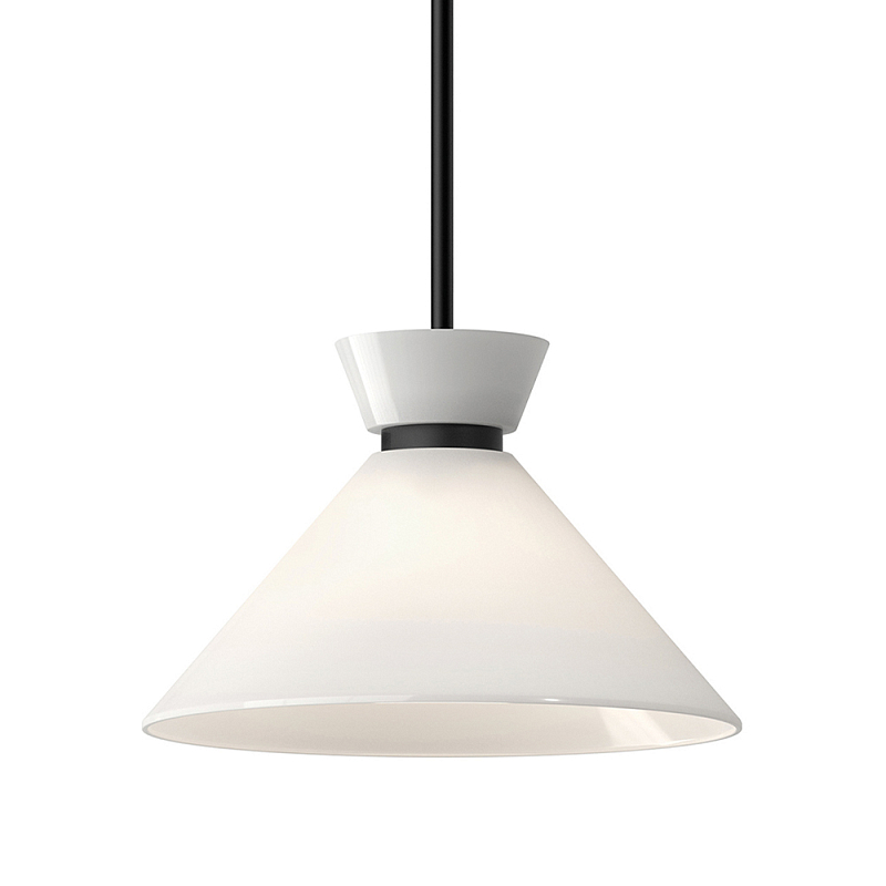 Подвесной светильник с белым стеклянным конусным плафоном Alora Mood Черный Золотой Белый в Сочи | Loft Concept 