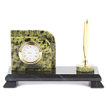 Настольный письменный набор из змеевика с визитницей с часами и ручкой Successful Leader варинант исполнения - 1 | Loft Concept в Сочи
