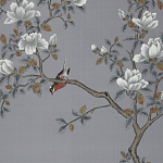 Обои ручная роспись Japanese Garden Original colourway on Gun Metal dyed silk варинант исполнения - 2 | Loft Concept в Сочи