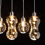 Люстра с 3-мя плафонами волнообразной формы цвета янтарь и 2-мя прозрачными шарообразными плафонами Lucid Rain  варинант исполнения - 5 | Loft Concept в Сочи