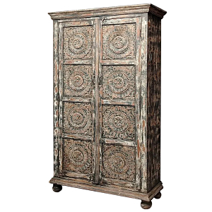 Индийский шкаф с орнаментом резьба из дерева Indian Antique Furniture