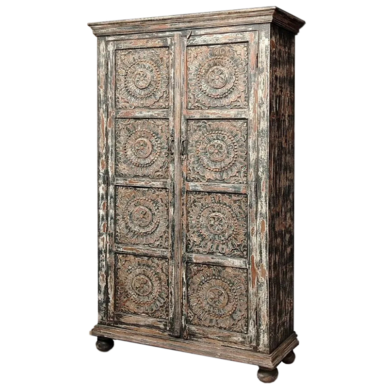 Индийский шкаф с орнаментом резьба из дерева Indian Antique Furniture Серый Индийский шкаф с орнаментом резьба из дерева Indian Antique Furniture Серый в Сочи | Loft Concept