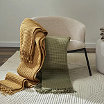 Плед из шерсти зеленого цвета с бахромой Waffle Comfort варинант исполнения - 5 | Loft Concept в Сочи