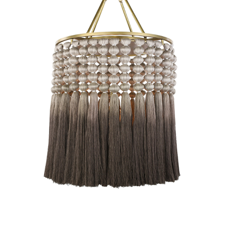 Люстра плетеная с кисточками на золотистом каркасе Boho Tassel Chandelier Коричневый Латунь в Сочи | Loft Concept 