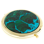 Зеркало карманное складное круглое из натурального камня Малахит с Хризоколлой в подарочной упаковке Gold Stone Mirrors варинант исполнения - 1 | Loft Concept в Сочи