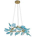 Люстра светодиодная золотистом каркасе с синими стеклянными листьями Blue Light Wreath варинант исполнения - 1 | Loft Concept в Сочи