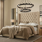 Кровать двуспальная бежевая с основанием из массива дерева с мягким изголовьем Flax Beds варинант исполнения - 3 | Loft Concept в Сочи