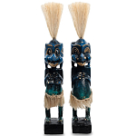 Комплект из 2-х деревянных статуэток Asmat Straw Headdress Statuettes Blue варинант исполнения - 1 | Loft Concept в Сочи