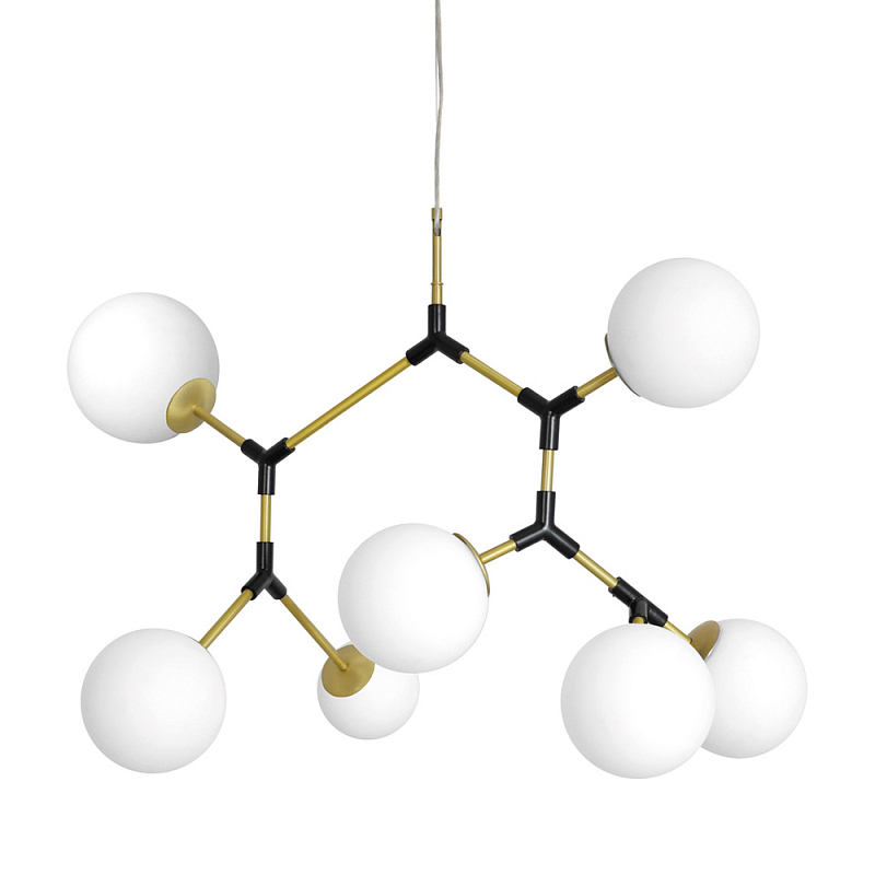 Люстра с 7-ю белыми шарообразными плафонами Natural Concepts Латунь Черный Белый в Сочи | Loft Concept 