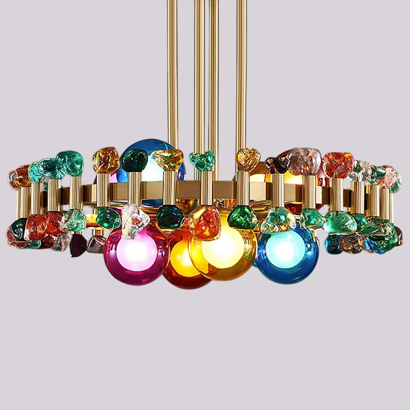 Люстра круглая золотистая с цветными плафонами Colorful Ball Candy Crystal Золотой Мульти Люстра круглая золотистая с цветными плафонами Colorful Ball Candy Crystal Золотой Мульти в Сочи | Loft Concept