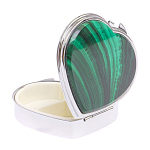 Таблетница карманная в форме сердца с 3-мя отделениями с зеркалом и накладкой из натурального камня Малахит Silver Stone Pillboxes варинант исполнения - 2 | Loft Concept в Сочи