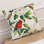 Декоративная подушка бежевая с изображением птиц и цветов Blooming Birds варинант исполнения - 2 | Loft Concept в Сочи