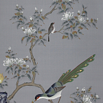 Обои ручная роспись Japanese Garden Original colourway on Gun Metal dyed silk варинант исполнения - 1 | Loft Concept в Сочи