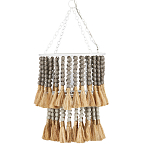 Подвесной светильник двухъярусный с декором из круглых деревянных бусин с кисточками Gray Brown Wooden Beads Chandelier варинант исполнения - 2 | Loft Concept в Сочи