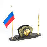 Визитница настольная с гербом и флагом России из природного камня змеевик Successful Leader варинант исполнения - 2 | Loft Concept в Сочи