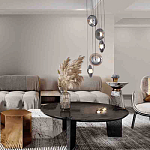 Люстра каскадная с 5-ю круглыми стеклянными плафонами дымчатого цвета и черными деталями Orbit Serenade варинант исполнения - 4 | Loft Concept в Сочи