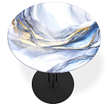 Стол журнальный с круглой бело-голубой столешницей из стекла White and Blue Marble варинант исполнения - 2 | Loft Concept в Сочи