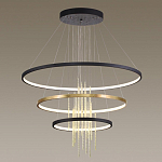 Люстра подвесная с 3-мя круглыми подвесами в черном и золотистом цвете и вертикальными подвесками Ring Horizontal варинант исполнения - 4 | Loft Concept в Сочи