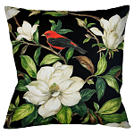 Декоративная подушка чёрная с изображением птицы в саду Blooming Red Birds варинант исполнения - 1 | Loft Concept в Сочи