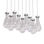 Люстра с 9-ю прозрачными плафонами из стекла в форме капли на прямоугольном потолочном основании цвета хром Lucid Rain  варинант исполнения - 1 | Loft Concept в Сочи