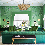 Обои ручная роспись Silk Tree Colourway SC-92 on Emerald Green dyed silk варинант исполнения - 1 | Loft Concept в Сочи