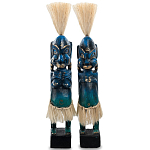 Комплект из 2-х деревянных статуэток Asmat Straw Headdress Statuettes Blue варинант исполнения - 5 | Loft Concept в Сочи