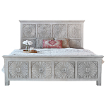 Двуспальная кровать из массива манго с резьбой Olan Grey Mango Bed варинант исполнения - 1 | Loft Concept в Сочи