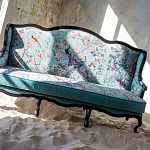 Трехместный диван из натурального бука бирюзовый с изображением птиц и цветов Turquoise Chinoiserie Garden Sofa варинант исполнения - 11 | Loft Concept в Сочи