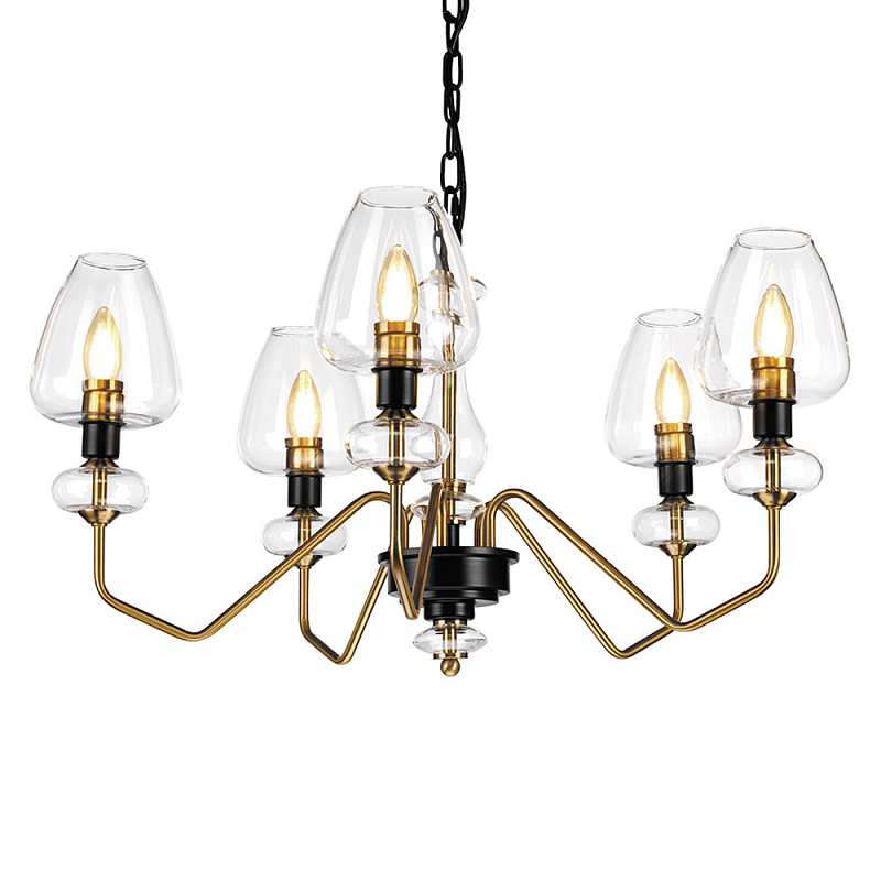  Люстра с 5-ю стеклянными плафонами в форме бокалов и угловыми кронштейнами Elstead Lighting Черный Прозрачное Стекло Латунь в Сочи | Loft Concept 