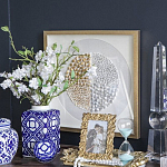 Ваза прямоугольной формы с крышкой и геометрическим узором в сине-белых цветах Blue & White Ornament  варинант исполнения - 5 | Loft Concept в Сочи