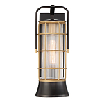 Настенный фонарь цилиндрической формы с рифленым стеклом в золотом каркасе на черном прямоугольном основании Eurofase варинант исполнения - 2 | Loft Concept в Сочи