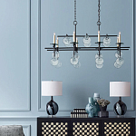 Люстра линейная черная с круглыми прозрачными подвесками  Horizontal Rectangular Chandelier варинант исполнения - 2 | Loft Concept в Сочи