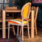 Стул бежевый в разноцветную полоску из натурального бука с изображением птиц и цветов Blooming Birds Colorful Stripes Chair варинант исполнения - 4 | Loft Concept в Сочи