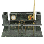 Настольный письменный набор из змеевика с подставкой под календарь и часами Successful Leader варинант исполнения - 1 | Loft Concept в Сочи