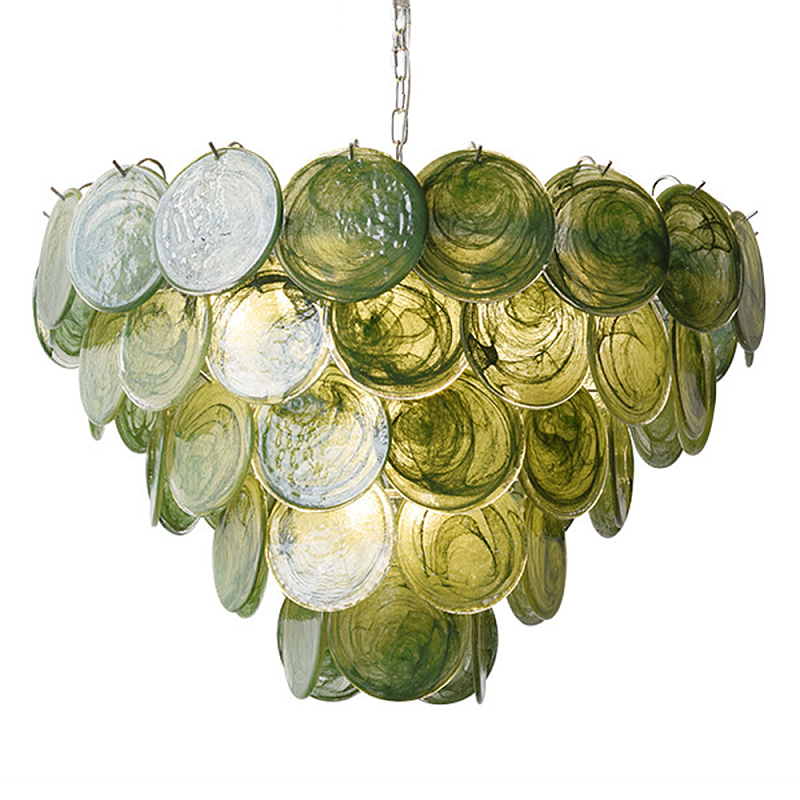 Люстра из зеленых стеклянных дисков с перламутровым эффектом Green Glowing Glaze Зеленый Серебряный Люстра из зеленых стеклянных дисков с перламутровым эффектом Green Glowing Glaze Зеленый Серебряный в Сочи | Loft Concept