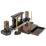 Настольный письменный набор с часами из природного камня обсидиана Royal Stone варинант исполнения - 3 | Loft Concept в Сочи
