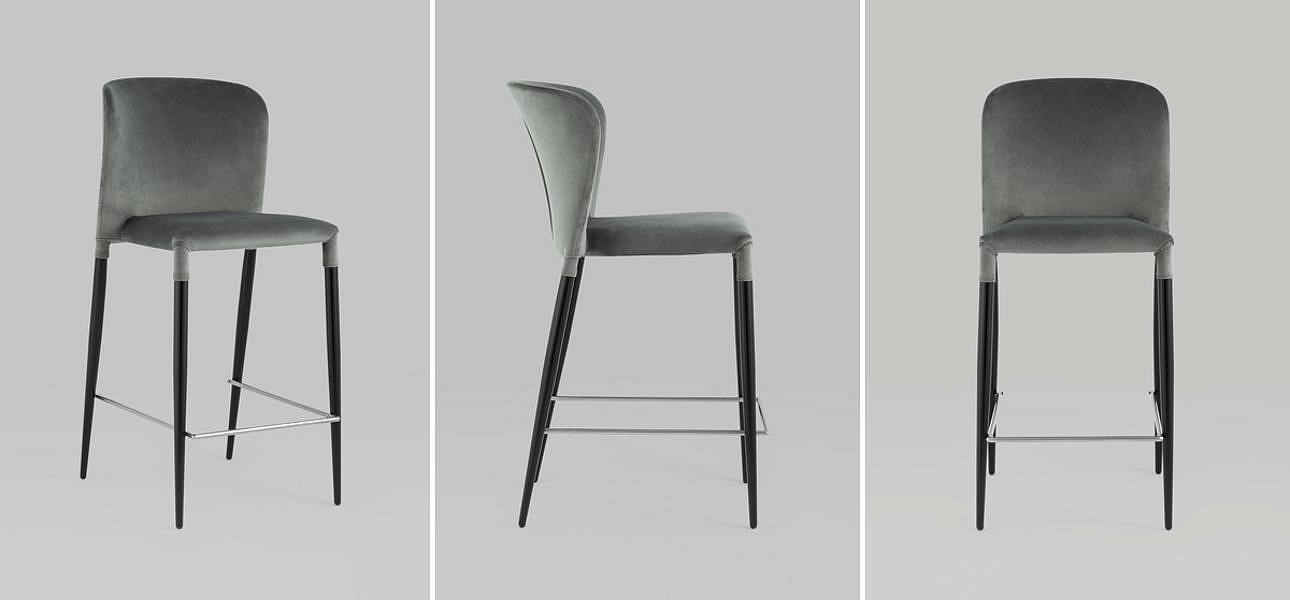 Барный Стул Lori Chair Серый Велюр Барный Стул Lori Chair Серый Велюр - Loft-Concept в Сочи