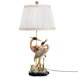 Настольная лампа с абажуром и основанием в виде двух цапель Porcelain Heron Lamp
