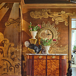 Обои ручная роспись в стиле Арт-деко Deco Dawn Bas Relief on Deep Rich Gold gilded paper варинант исполнения - 2 | Loft Concept в Сочи