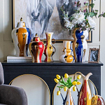 Ваза с крышкой и мазками синего и золого цвета на белом фоне Chinoiserie Ceramics варинант исполнения - 6 | Loft Concept в Сочи