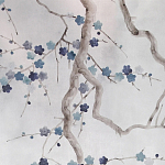 Обои ручная роспись Plum Blossom Inky Hokusai on Sterling Silver gilded silk варинант исполнения - 2 | Loft Concept в Сочи