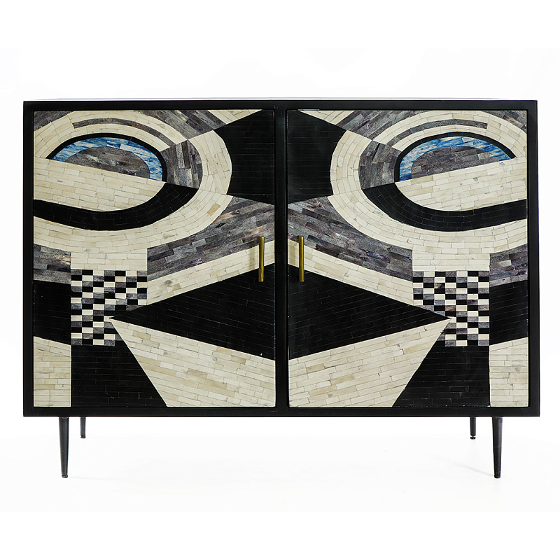 Буфет в гостиную с инкрустацией  Bone Inlay sideboard - 2 doors ivory ( слоновая кость ) Черный Голубой в Сочи | Loft Concept 