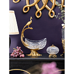 Чаша из прозрачного стекла на бронзовой подставке в виде павлина с рельефным хвостом Eden Garden варинант исполнения - 3 | Loft Concept в Сочи