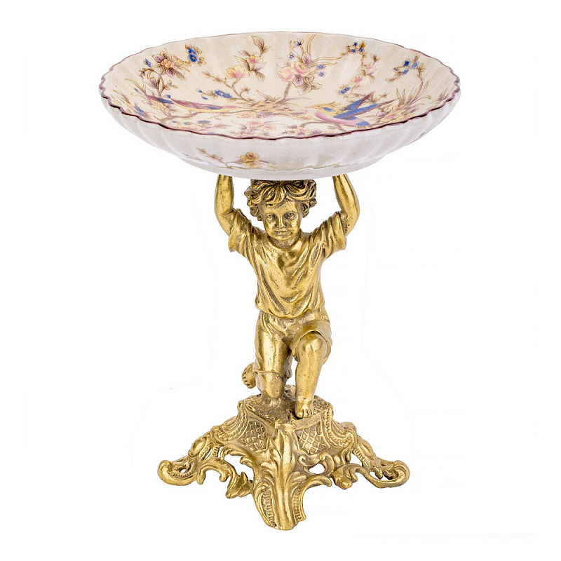 Чаша с цветочным орнаментом на ножке в виде бронзового ангела Eden Garden Мульти Бронза в Сочи | Loft Concept 