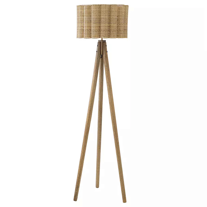 Торшер с плетеным абажуром на основании в виде треноги Lamp with Wicker Lampshade Бежевый в Сочи | Loft Concept 