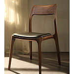 Стул деревянный с мягким сиденьем из черной натуральной кожи Moon Walnut Furniture варинант исполнения - 11 | Loft Concept в Сочи